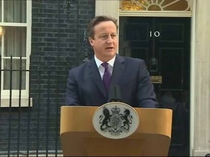 El primer ministro británico, David Cameron, en rueda de prensa tras conocer los resultados.