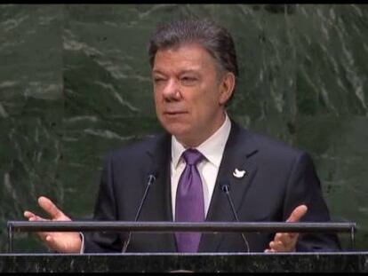 Juan Manuel Santos aante la Asamblea General de la ONU.
