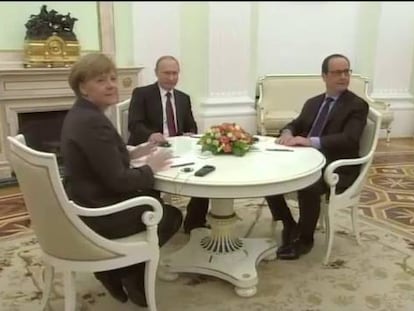 Angela Merkel, Vladímir Putin y François Hollande.