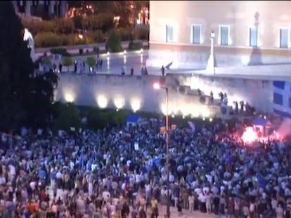 Manifestación el lunes en Atenas en apoyo al Gobierno.