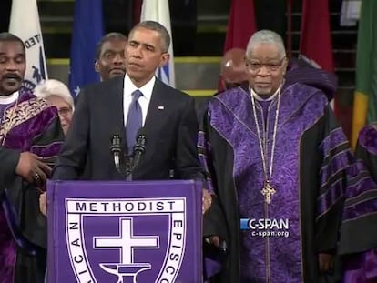 Obama canta 'Amazin grace' en Charleston.