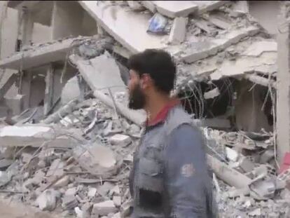 Vídeo difundido por ATLAS de un bombardeo en un barrio de Damasco.