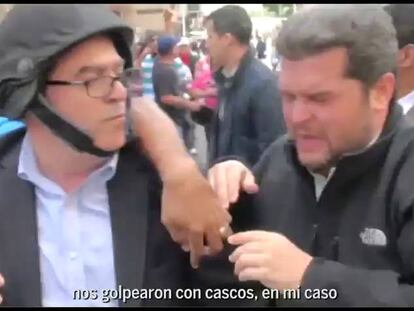 Simpatizantes de Maduro golpean a Borges. J. B. AFP/Video:EFE/Edición:Oscar A. Sánchez
