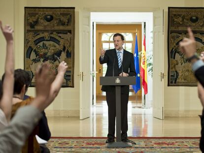 Mariano Rajoy, durante la rueda de prensa celebrada en Moncloa.
