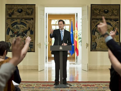 Mariano Rajoy, durante la rueda de prensa celebrada en Moncloa.