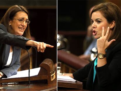 Soraya Rodríguez (izquierda) y Soraya Sáenz de Santamaría, en el debate de ayer en el Congreso de los Diputados.