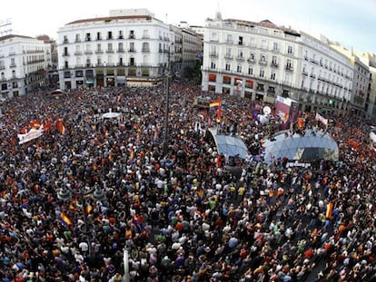 Pro-republic rally at Sol Square in Madrid on Monday.