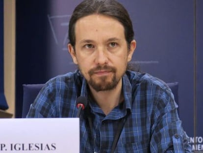 Iglesias, en una rueda de prensa en el Europarlamento.