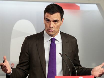 Pedro Sánchez en la sede del PSOE.