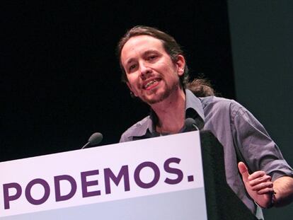 El líder de Podemos durante su discurso en Madrid.