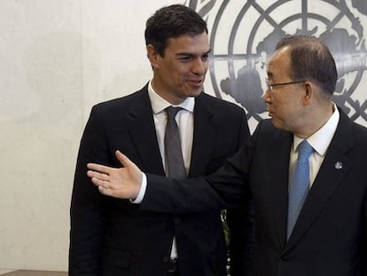 Pedro Sánchez con el secretario general de la ONU.