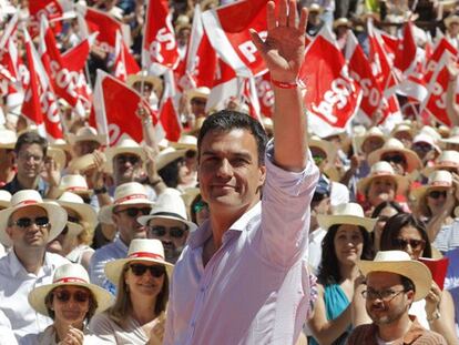 Pedro Sánchez, durante su mitin en Valencia.