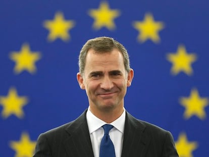 Felipe VI durante su intervención en la Eurocámara