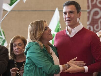 Susana Díaz y Pedro Sánchez, en el mitin de Sevilla.