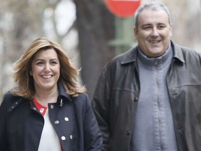 Susana Díaz, este viernes, a su llegada a la sede del PSOE.