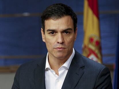 Pedro Sánchez durant la roda de premsa oferta després de la reunió que ha mantingut amb el president del PNV, Andoni Ortuzar.