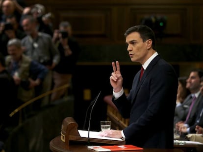 O líder do PSOE, Pedro Sánchez, nesta terça-feira no Congresso.