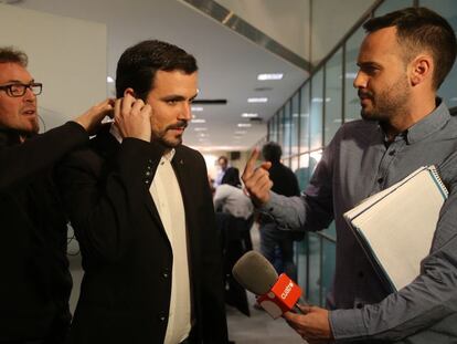 Alberto Garzón en una rueda de prensa, la semana pasada.