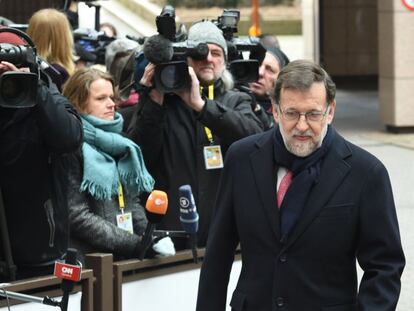 Mariano Rajoy, a su llegada este viernes a la cumbre de la UE.