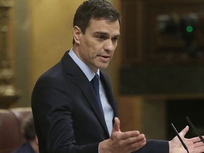 Pedro Sánchez interviene en el Congreso, el miércoles. ULY MARTÍN