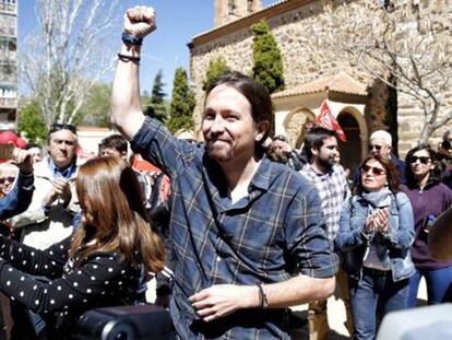 Pablo Iglesias, secretario general de Podemos, participa en la marcha del Primero de Mayo de Puertollano (Ciudad Real).