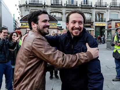 Vídeo | Así han presentado el acuerdo Pablo Iglesias y Alberto Garzón en Sol
