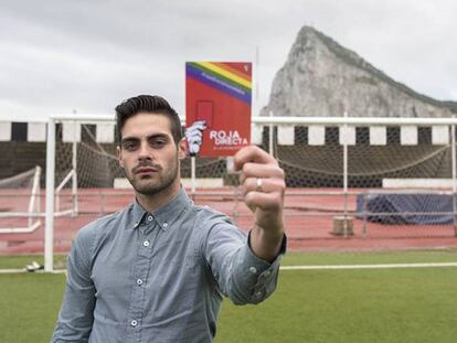 Jesús Tomillero, en el estadio de la Real Balompédica Linense, en La Línea.