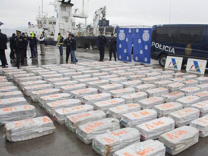 Paquetes de cocaína incautados en Vigo, Pontevedra, el pasado mayo.