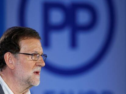 El presidente del Gobierno en funciones, Mariano Rajoy, esta mañana en Barcelona.