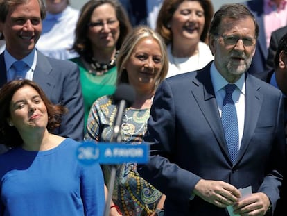 Mariano Rajoy, durante su intervención en la presentación de la candidatura por Madrid.