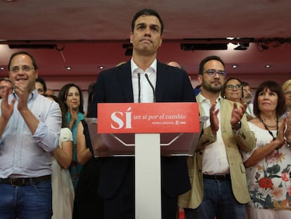 Pedro Sánchez durante su comparecencia para analizar los resultados.