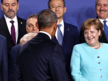 Obama, en presencia de Rajoy, Merkel y otros líderes europeos.