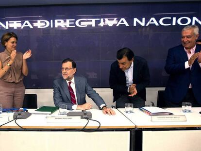 Mariano Rajoy, este lunes, en la junta del PP.