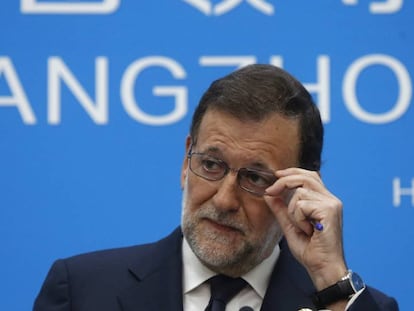 El presidente del Gobierno en funciones, Mariano Rajoy, durante la rueda de prensa posterior a la cumbre del G20, en China.