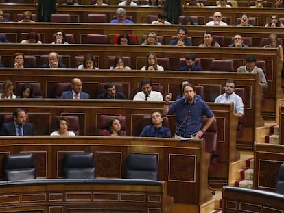 Pablo Iglesias en el pleno del Congreso, este martes.