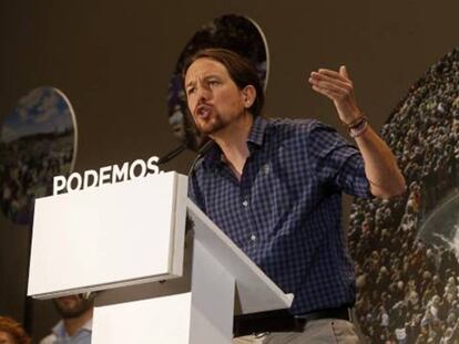 Pablo Iglesias, secretario general de Podemos, durante un mitin el 7 de octubre.