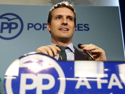 El vicesecretario de Comunicación, Pablo Casado, este lunes.