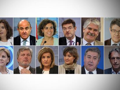 Rajoy y los 13 ministros de su nuevo Gobierno.
