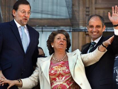 Rita Barberá, Rajoy y Camps en las fallas de Valencia de 2009.