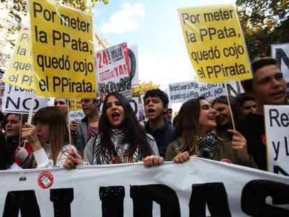 Manifestación de estudiantes hoy en Madrid.