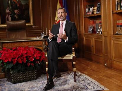 El rey Felipe, durante el mensaje de Navidad.