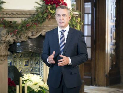 El lehendakari en Ajuria Enea durante el discurso de fin de año.