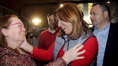Susana Díaz a su llegada al acto del PSOE en Camponaraya (León).