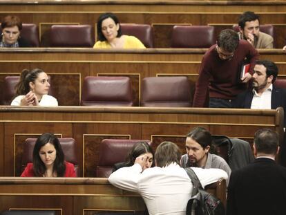 Irene Montero, Iñigo Errejon, Pablo Iglesias y Alberto Garzón en el Congreso.