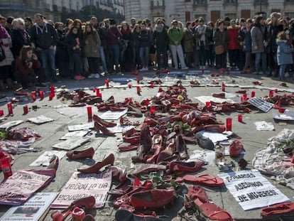 Concentración en la Puerta del Sol de Madrid contra la violencia de género el pasado 9 de febrero.