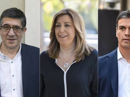 Los tres precandidatos a la secretaría general del PSOE.