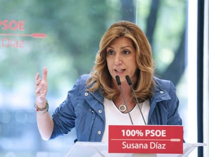 Susana Díaz interviene en un acto en Vitoria con militantes de su partido.