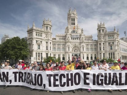 Un grupo de participantes de las Marchas de la Dignidad, este sábado.