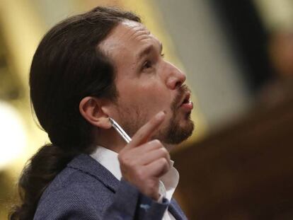 Pablo Iglesias en el pleno del Congreso de la moción de censura de Unidos Podemos contra Mariano Rajoy.