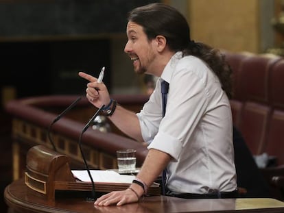 El líder de Podemos, Pablo Iglesias, en el Congreso.